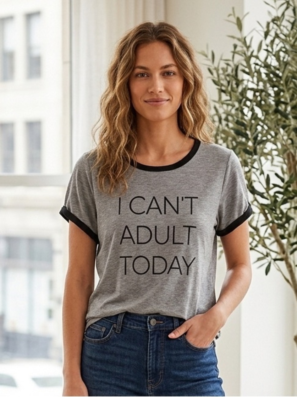 torrid Grey Ringer Tee with Black Trim and Slogan